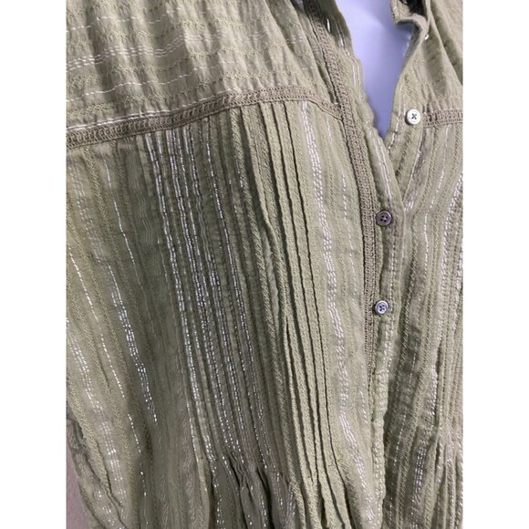 Anthropologie Green Pintuck Shirt Dress Button Up Long Sleeve Women size Small - Picture 14 of 16